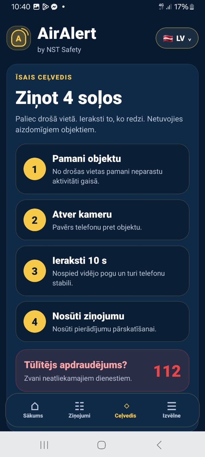 AirAlert četru soļu ziņošanas ceļvedis